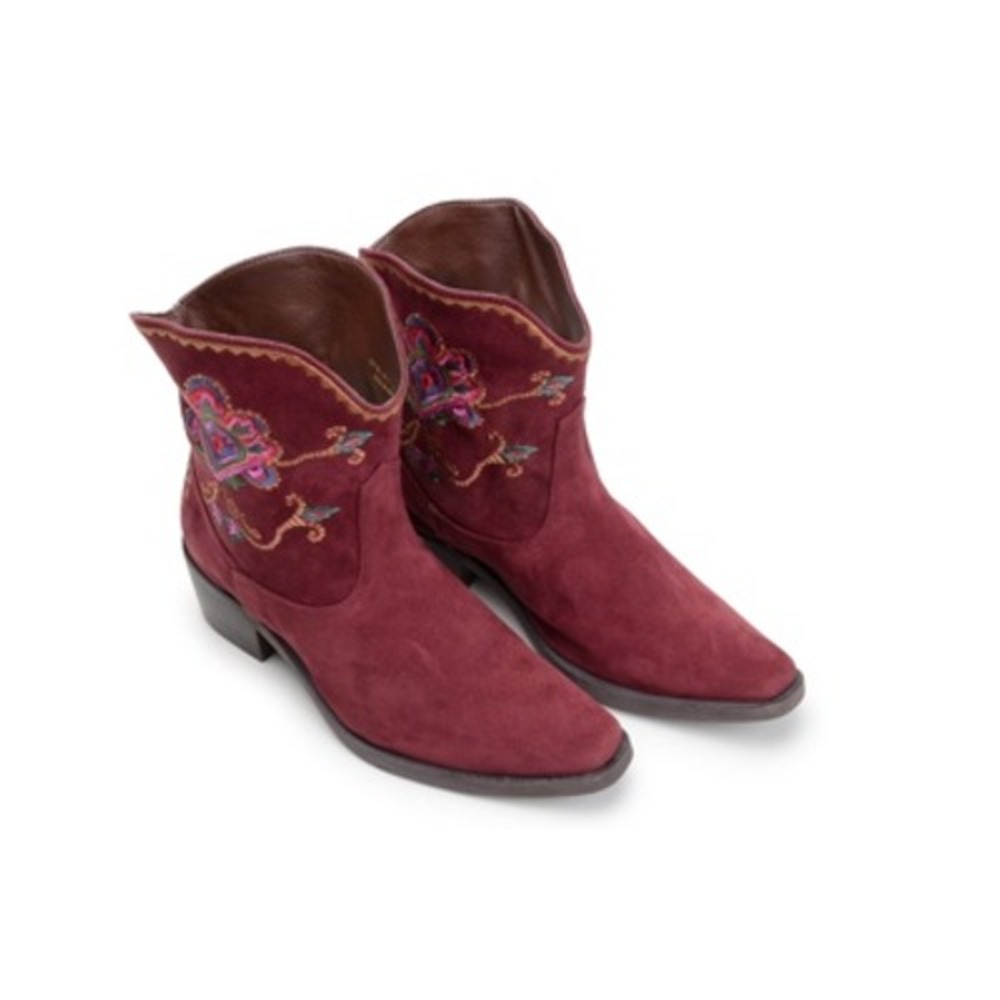 FARM‎ Rio Women's Marsala Embroidered Western Pull On Ankle Heeled Boots Size 8